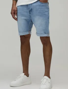 Herren Basic Skinny Stretch Denim-Shorts Light Blue Größe 44 - boohooMAN - FashionsVida