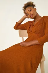 Women's Textured Wrap Midi Dress in Copper Size: 18 - Copper - Size: 18