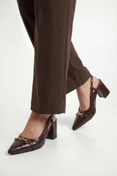 Womens Wide Fit Darcia Snaffle Detail Pointed Block Heel Slingback Court Shoes - Chocolate - Size 5 Wide Fit (Uk Shoe)