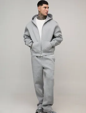 Men's Tall Oversized Boxy Bonded Scuba Zip Through Hooded Tracksuit Grey Marl Size Medium Grey Marl M - boohooMAN - FashionsVida