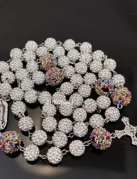 Hip Hop 10mm Rhinestone Cluster Rosary Necklace Disco Ball Beaded Pendant Catholic Our Lady of Guadalupe Prayer Rosary - Aliexpress - FashionsVida