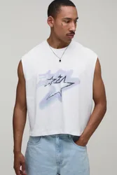 Herren Übergroßes Kastenförmiges Tanktop Mit Stern-Graffiti-Druck White Größe Large