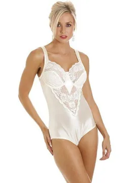 Women's Luxurious Underwired Non Padded Floral Lace Shapewear Body in Ivory Size: 38F - Ivory - Size: 38F - Camille - FashionsVida