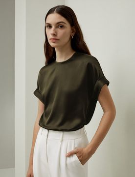 T-shirt Soie Élégant Manches Obliques Col Rond L
