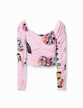 Blouse froncée M. Christian Lacroix, Polyester, Orange, XS