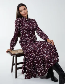 Shirt Midi Dress With Godet Hem - 10 / BURGUNDY - female - Blue Vanilla - FashionsVida