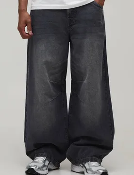 Men's Washed Barrel Fit Co-Ord Jeans Mid Grey Size 32 Mid Grey 32 - boohooMAN - FashionsVida