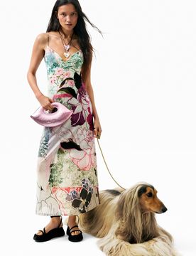 Vestido Tirantes Estampado, Mujer, Poliester, Negro, XS
