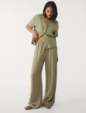 Gerade Hose in Leinenoptik Khaki M