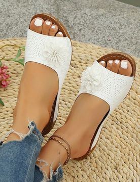 Sandalias de plataforma cómodas con suela de poliuretano, tacón de cuña grueso y diseño floral para mujer