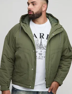 Herren Plus Regular Fit Parka mit Nahtdetails und Kapuze Khaki Größe 4XL - boohooMAN - FashionsVida