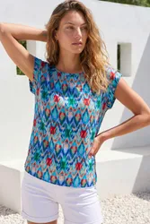 Abstract Print Shell Top - Blue - Size: 18