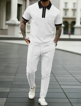 New Men's Casual Polo Set - Short-Sleeved Zipper-Neck T-Shirt and Fitted Sports Pants, a Comfortable and Breathable Sports Outfi - Aliexpress - FashionsVida