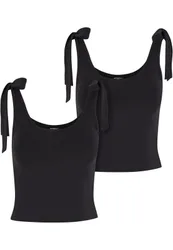 Top - Ladies Tied Basic Jersey Top 2-Pack - XS bis XL - für Damen - Größe XL - schwarz - Frauen - female