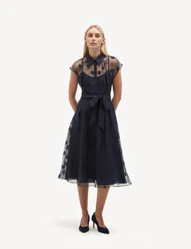 Sheer Polka Dot Knee Length Shirt Dress Blue female - Hobbs - FashionsVida