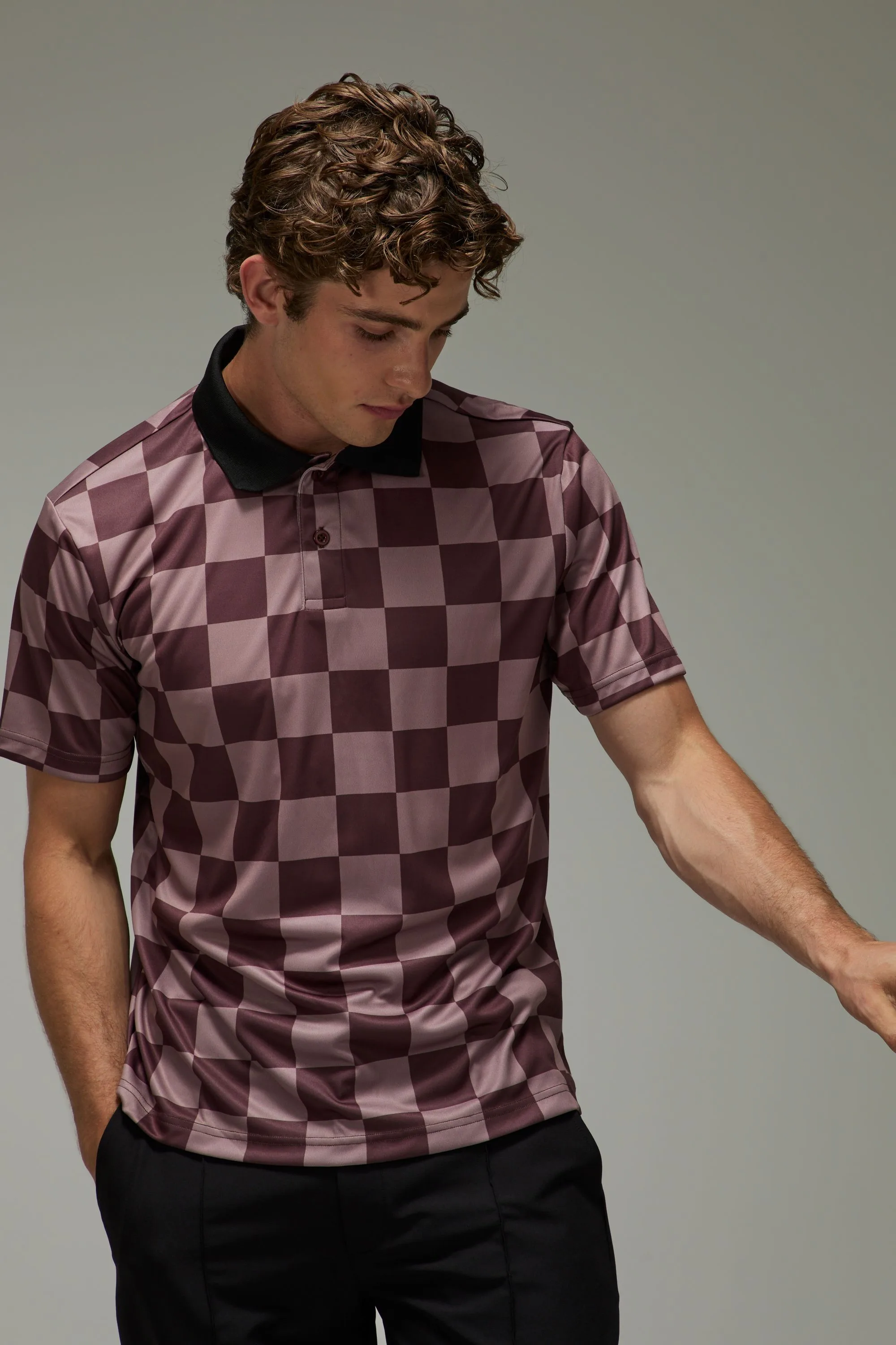 Mens Active Regular Fit Check Golf Polo - Brown - Size X-Small - boohooMAN - FashionsVida