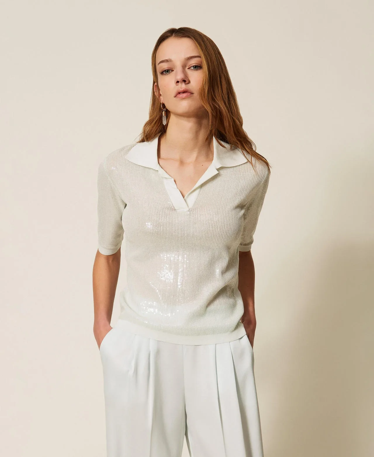 Twinset Pull polo avec sequins - TWINSET - FashionsVida
