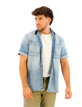 Camicia A Maniche Corte Slanted Double Pocket Regular Sun Faded Blue Mist M - G-Star - FashionsVida
