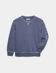 Cotton Rich Acid Wash Crew Neck Pyjama Top (6-16 Yrs) Navy male