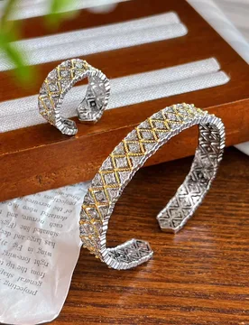 Italian antique style weave engraved gold craftsmanship wide version full of diamonds open ring bracelet couple men's and women' - Aliexpress - FashionsVida