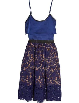 Self-Portrait Delphinium Satin & Guipure Lace Dress - Self Portrait - FashionsVida