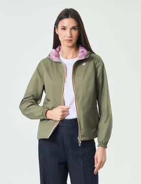 Giacca corta impermeabile Lil Double militare e rosa con cappuccio e chiusura zip frontale - K-way - FashionsVida