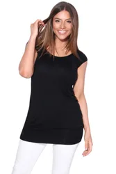 Women's Cap Sleeve Banded Hem Jersey Top in Black Size: 8 - Black - Size: 8