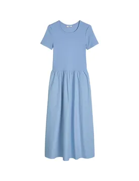 Jersey Dresse, SS, C-neck, Woven V femae