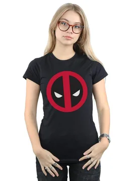 Women's Deadpool Large Clean Logo Cotton T-Shirt in Black Size: Small - Black - Size: S - Marvel - FashionsVida