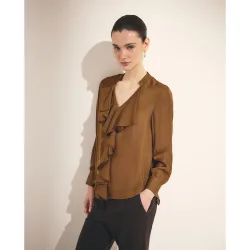 Blusa lisa de manga larga de mujer