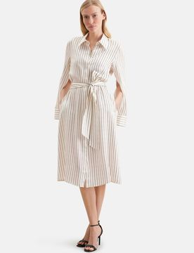 Satiniertes Hemdblusenkleid mit hohen Ärmelschlitzen Weiß 42