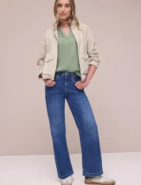 Kurzarm Bluse in Musselinqualität mit Turn-Up female Grün