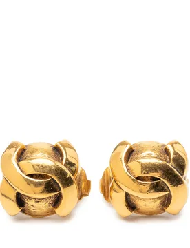 CC Gold Plated Round Clip On Earrings - Chanel - FashionsVida