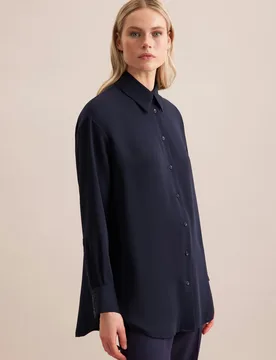 Oversized Hemdbluse aus fließender Ware Blau 48 - Seidensticker.com - FashionsVida