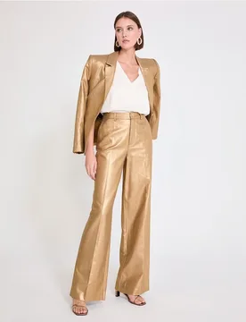 Pantalón de campana de mujer metalizado con cintura alta - Lola Casademunt - FashionsVida