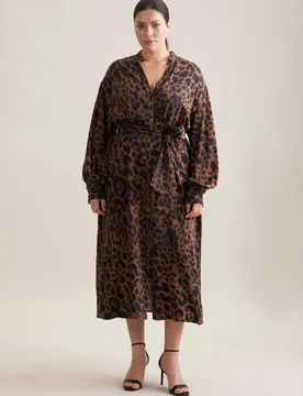 Satiniertes Kleid mit voluminösen Ärmeln Braun 48 - Seidensticker - FashionsVida