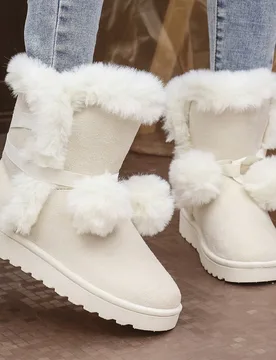 Botas de nieve para mujer con forro esponjoso y cálido, nuevas para otoño/invierno 2024, botas de tobillo planas y de moda, botas cálidas para exte - Shein - FashionsVida