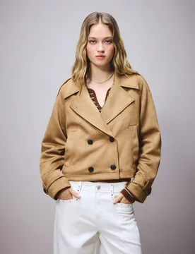 Cazadora cruzada de mujer en antelina - Green Coast - FashionsVida