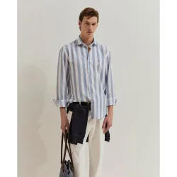 Camisa de hombre de rayas regular fit en lyocell y lino
