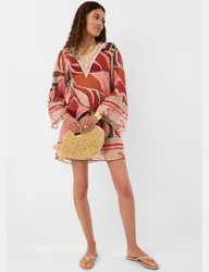 Printed Mini V-Neck Beach Cover Up Kaftan Multi female