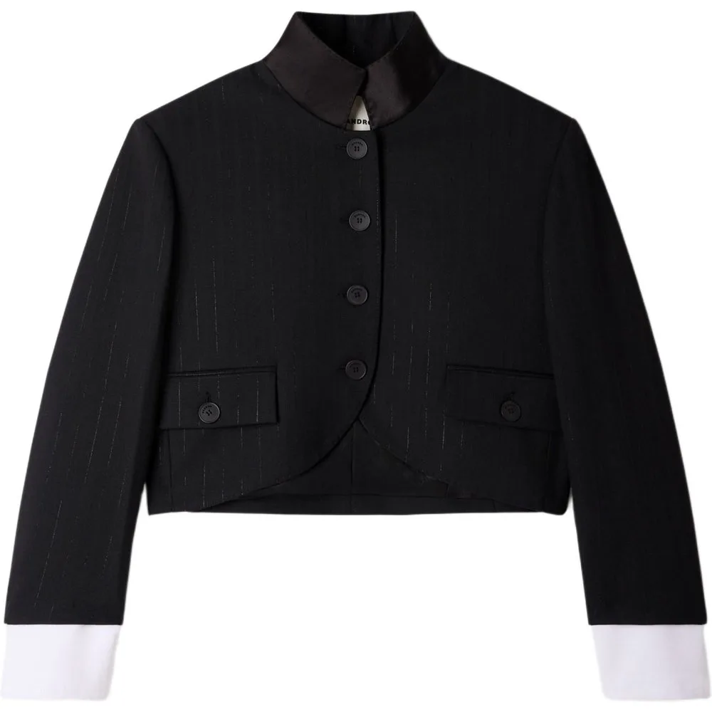 Chaqueta de mujer corta de rayas con cuello alto satinado - sandro - FashionsVida