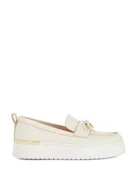 Leather Bow Flatform Loafers Ecru female - Dune london - FashionsVida