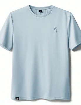 Camiseta casual de punto ligera y transpirable para hombre, con patrón de palmeras, cuello redondo, manga corta, top de playa y vacaciones, regalo de - Shein - FashionsVida
