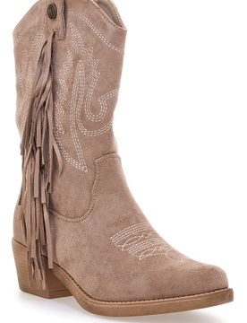 Stivaletti texani taupe con frange e ricami Cafè Cost RQ2613 37