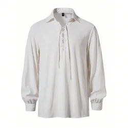 Camisa de manga larga con cordones frontales para hombre, otoño