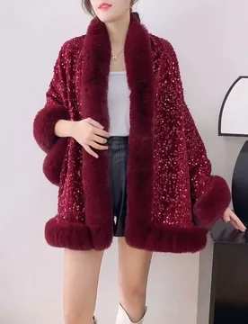 Autumn and Winter Long Sleeve New Style with Velvet Thickened Wool Collar Shining Fashionable and Versatile Short Cape - Aliexpress - FashionsVida
