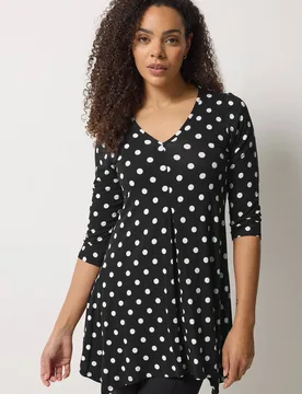 Polka Dot Hanky Hem Top - Black - Size: 14 - M&Co - FashionsVida