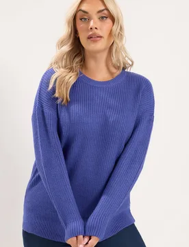 Women's Crew-Neck Knitted Jumper in Purple Size: 22-24 - Purple - Size: 22-24 - Yours - FashionsVida