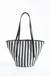 Women's Striped Canvas Tote Bag - Multicolor - Size: One Size