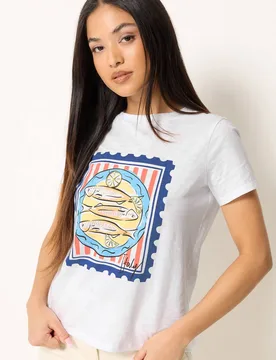 Petite Sardine Stamp Print Cotton T-Shirt - White - Size: 14 - M&Co - FashionsVida